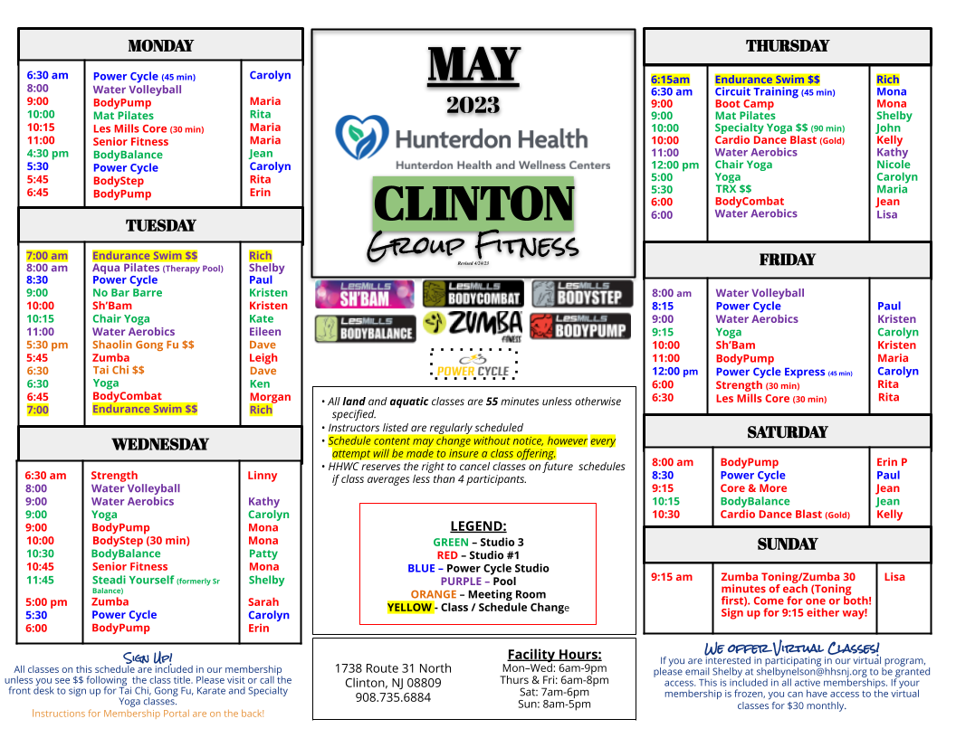 Group Fitness Schedule | Hunterdon